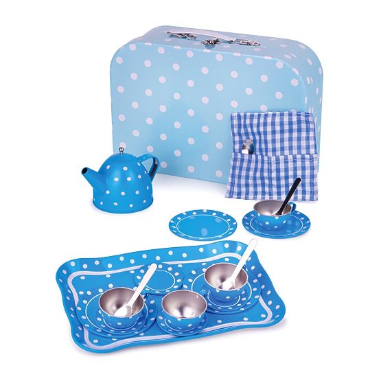 Bigjigs Toys Service à thé bleu à pois