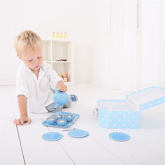 Bigjigs Toys Service à thé bleu à pois