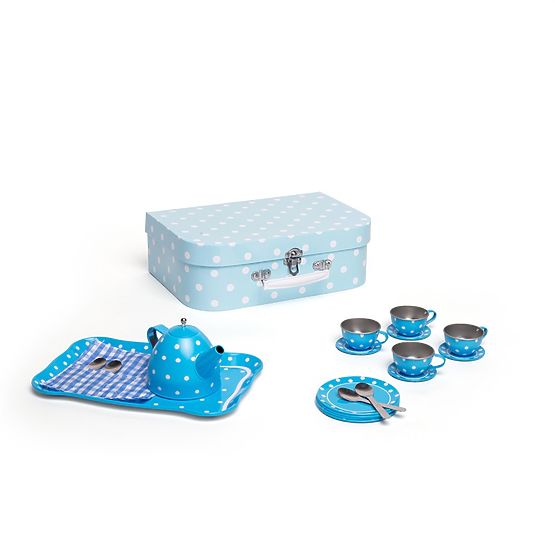 Bigjigs Toys Service à thé bleu à pois