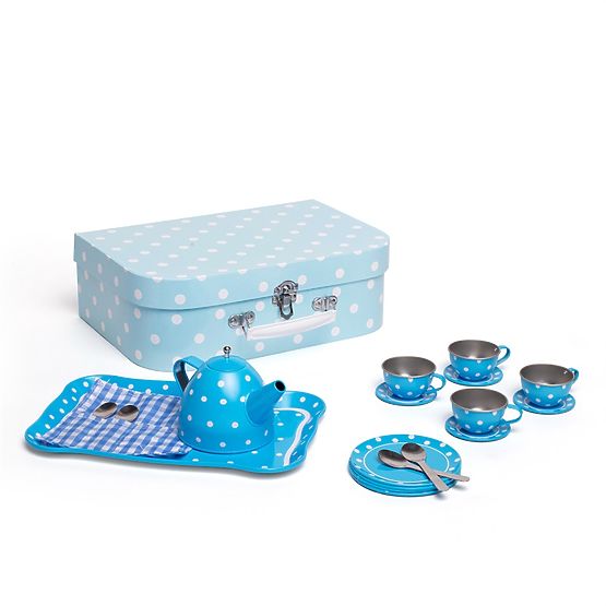 Bigjigs Toys Service à thé bleu à pois