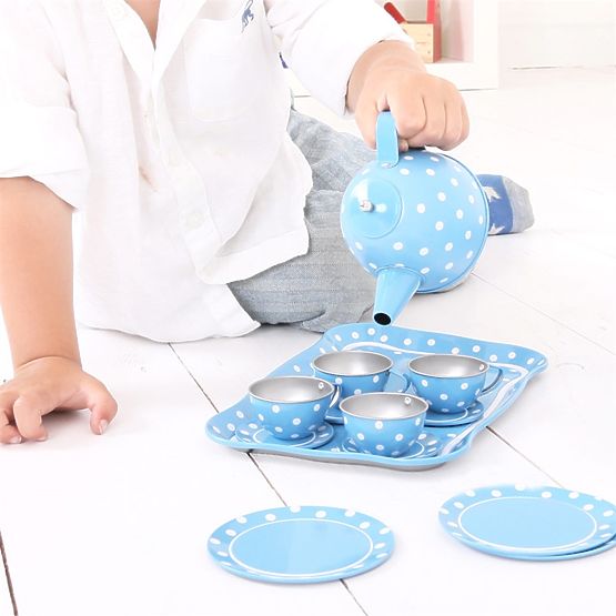Bigjigs Toys Service à thé bleu à pois