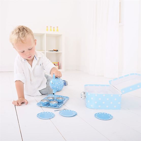 Bigjigs Toys Service à thé bleu à pois