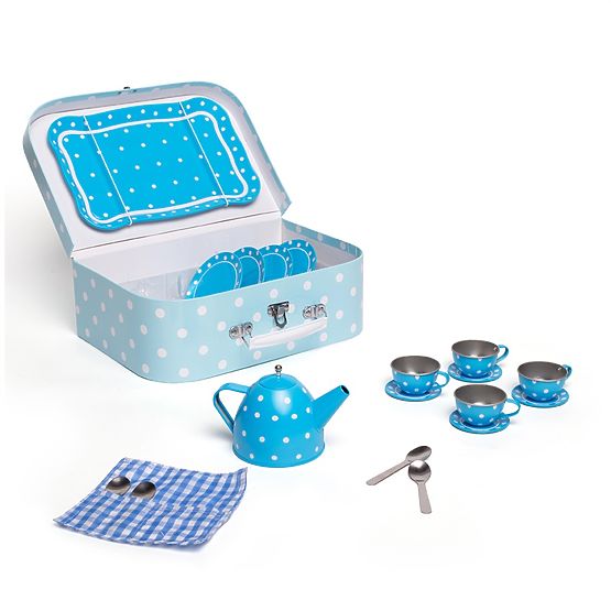 Bigjigs Toys Service à thé bleu à pois