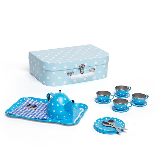 Bigjigs Toys Service à thé bleu à pois