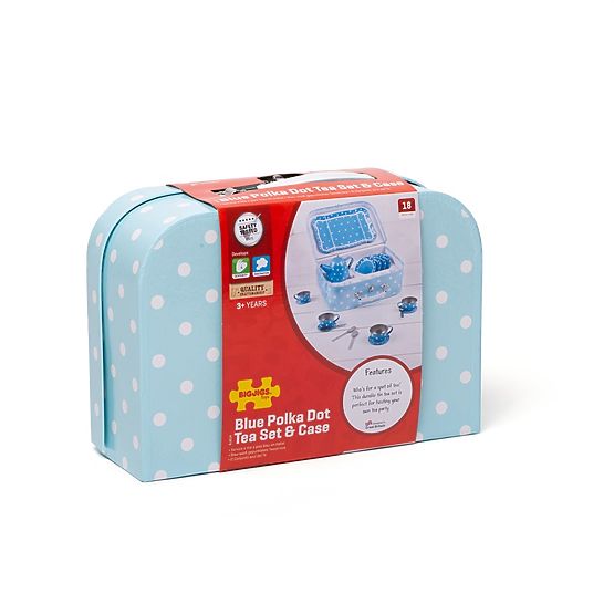 Bigjigs Toys Service à thé bleu à pois