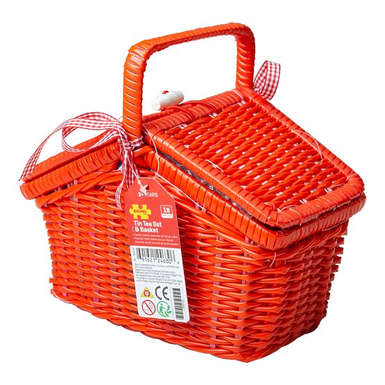 Bigjigs Toys Service à thé à pois dans un panier pique-nique