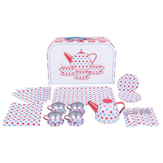 Bigjigs Toys Service à thé à pois dans une valise