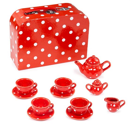 Bigjigs Toys Service à thé à pois rouges