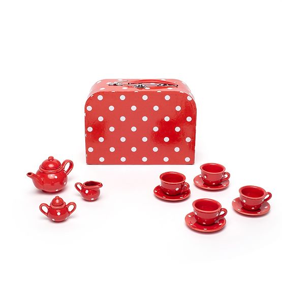 Bigjigs Toys Service à thé à pois rouges