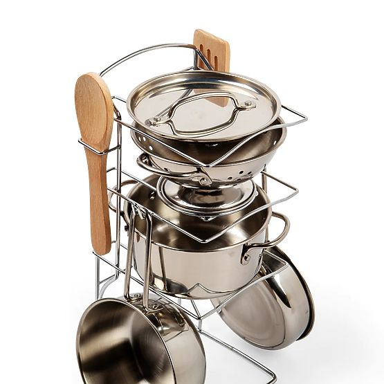 Bigjigs Toys Support avec casseroles 8 pièces