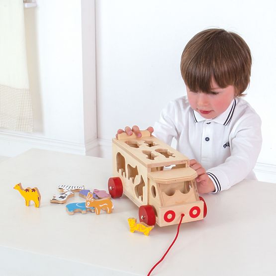 Bigjigs Toys Voiture en bois avec animaux