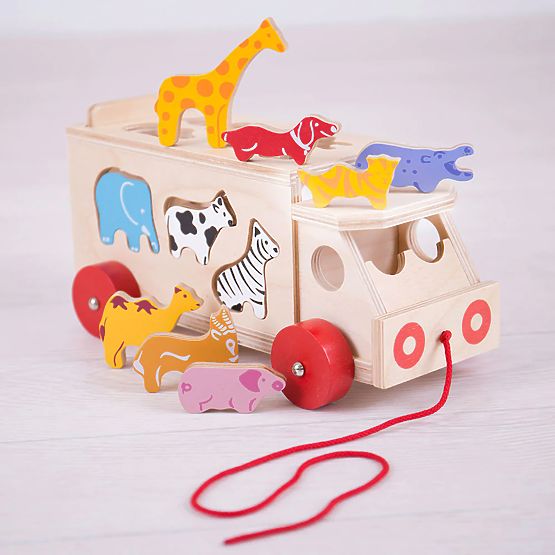 Bigjigs Toys Voiture en bois avec animaux