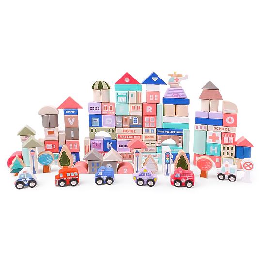 Blocs éducatifs en bois ville avec tapis 115 pcs ECOTOYS