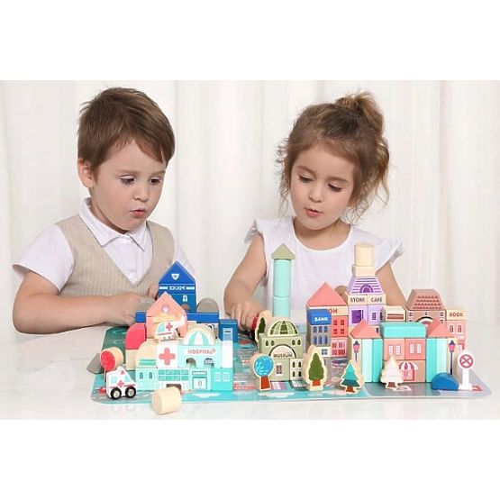 Blocs éducatifs en bois ville avec tapis 115 pcs ECOTOYS