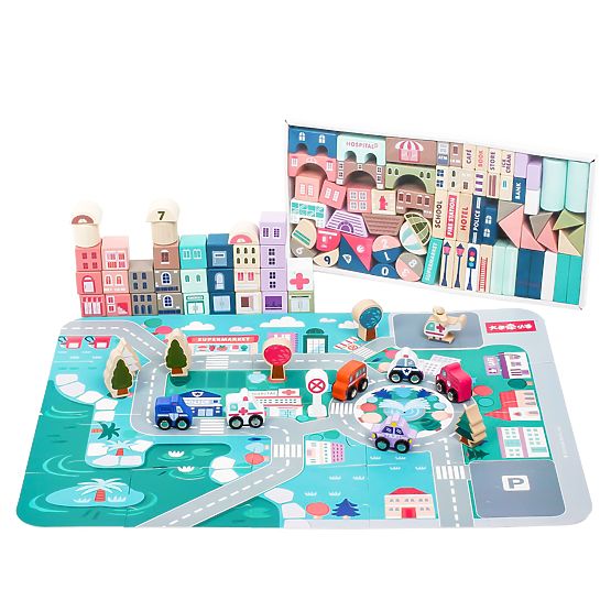 Blocs éducatifs en bois ville avec tapis 115 pcs ECOTOYS