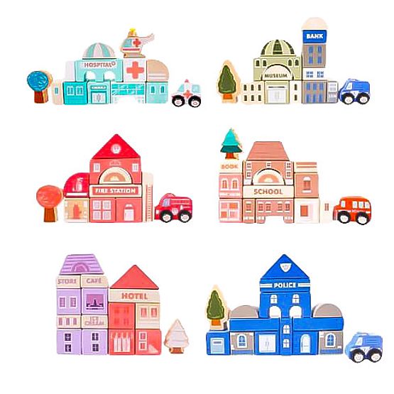 Blocs éducatifs en bois ville avec tapis 115 pcs ECOTOYS