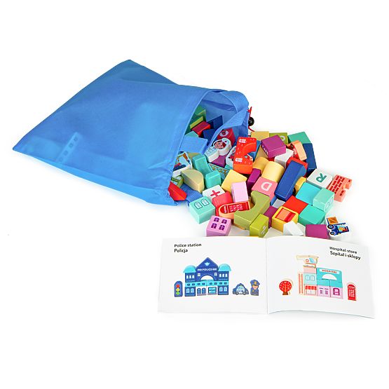 Blocs éducatifs en bois ville avec tapis 121 pièces ECOTOYS