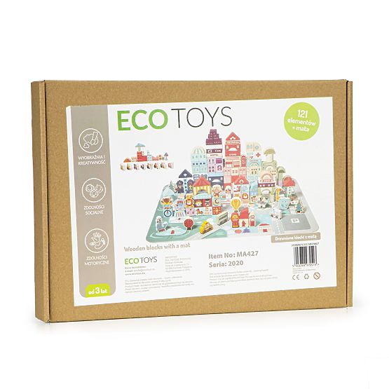 Blocs éducatifs en bois ville avec tapis 121 pièces ECOTOYS