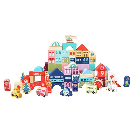 Blocs éducatifs en bois ville avec tapis 121 pièces ECOTOYS