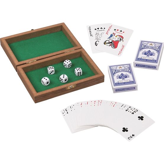 Boîte de jeu avec cartes et dés