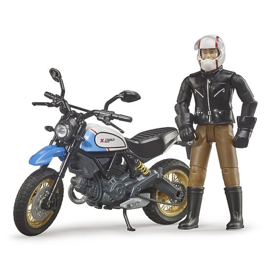 Bruder 63051 BWORLD Moto Scrambler Ducati Cafe Racer avec pilote