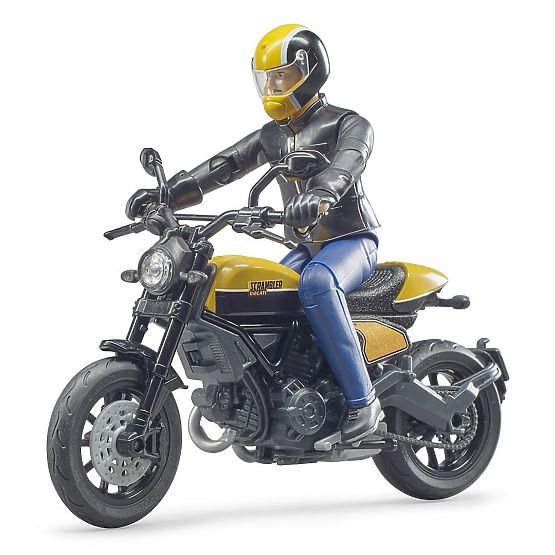 Bruder 63053 BWORLD Moto Scrambler Ducati Cafe Racer avec pilote