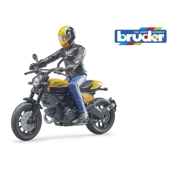 Bruder 63053 BWORLD Moto Scrambler Ducati Cafe Racer avec pilote