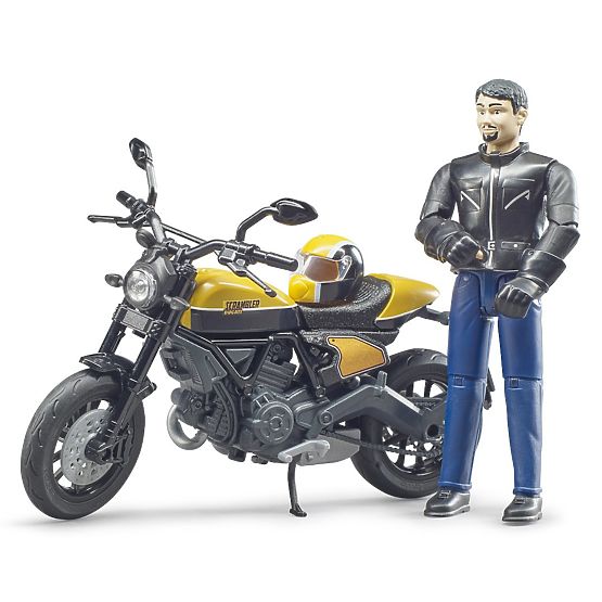 Bruder 63053 BWORLD Moto Scrambler Ducati Cafe Racer avec pilote