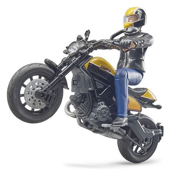 Bruder 63053 BWORLD Moto Scrambler Ducati Cafe Racer avec pilote