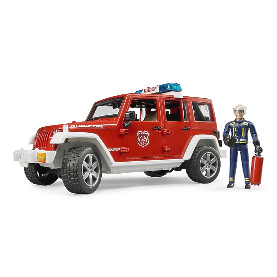Bruder Jeep Wrangler de pompier rouge avec figurine et accessoires