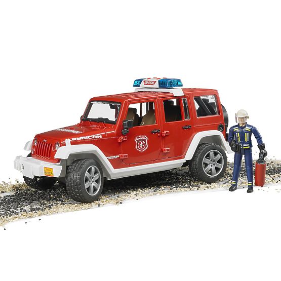 Bruder Jeep Wrangler de pompier rouge avec figurine et accessoires