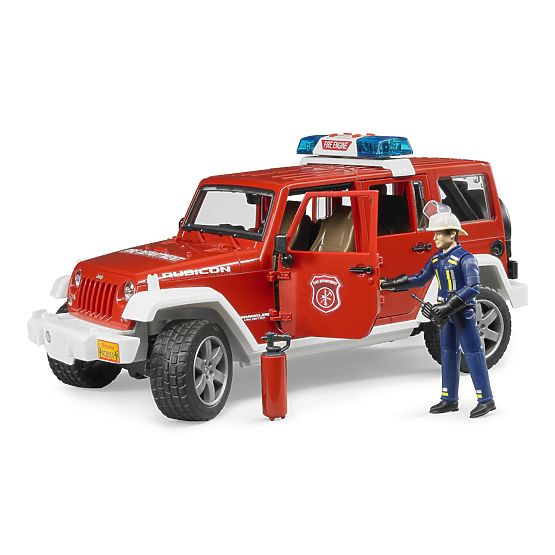 Bruder Jeep Wrangler de pompier rouge avec figurine et accessoires