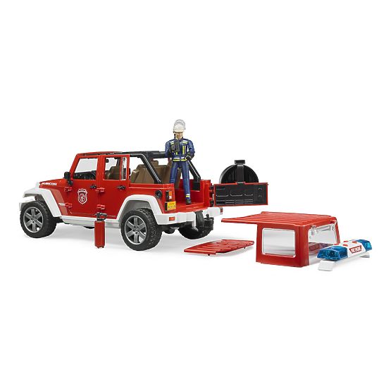 Bruder Jeep Wrangler de pompier rouge avec figurine et accessoires
