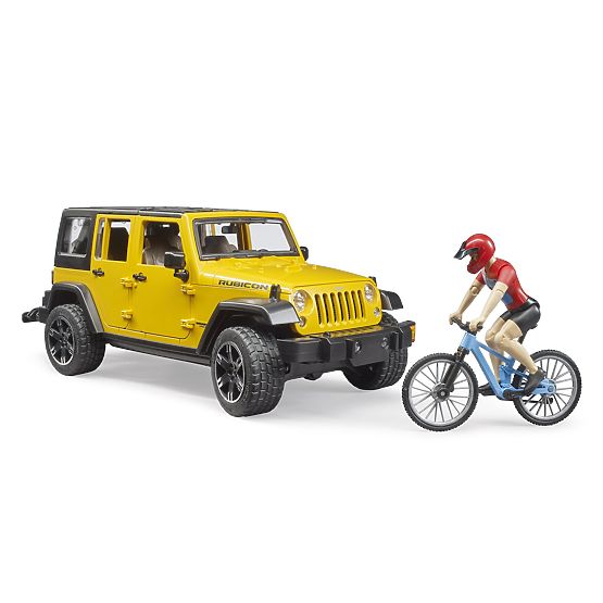 Bruder Jeep Wrangler Rubicon avec cycliste et vélo