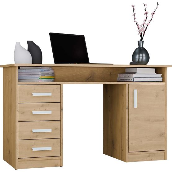 BUREAU ADA CHÊNE ARTISAN 125 Cm 4 Tiroirs Armoire Étagères Pour Bureau Chambre Pour Ordinateur Porta