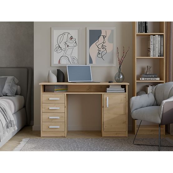 BUREAU ADA CHÊNE ARTISAN 125 Cm 4 Tiroirs Armoire Étagères Pour Bureau Chambre Pour Ordinateur Porta