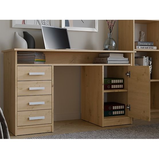 BUREAU ADA CHÊNE ARTISAN 125 Cm 4 Tiroirs Armoire Étagères Pour Bureau Chambre Pour Ordinateur Porta