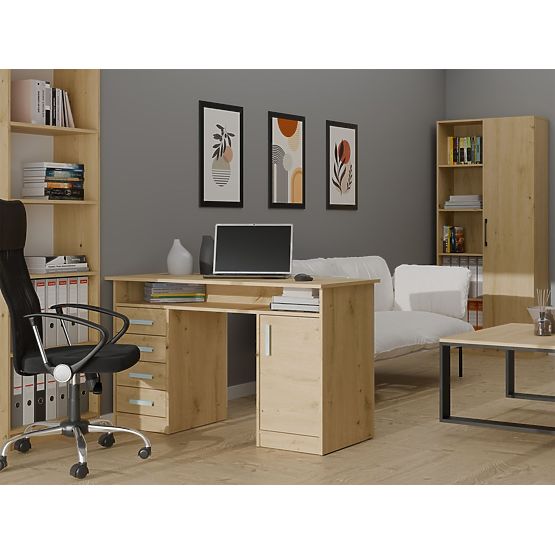 BUREAU ADA CHÊNE ARTISAN 125 Cm 4 Tiroirs Armoire Étagères Pour Bureau Chambre Pour Ordinateur Porta