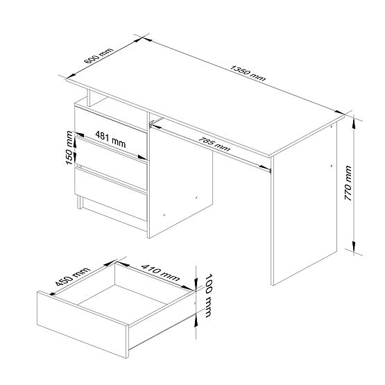 BUREAU CLP 135cm PK AULNE