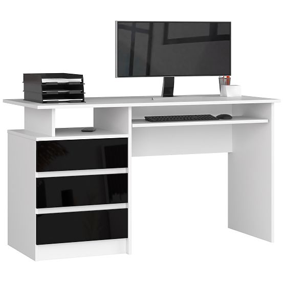 BUREAU CLP 135cm PK BLANC / NOIR BRILLANT