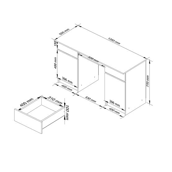 BUREAU CLP A5 2D 2T PK BLANC BRILLANT