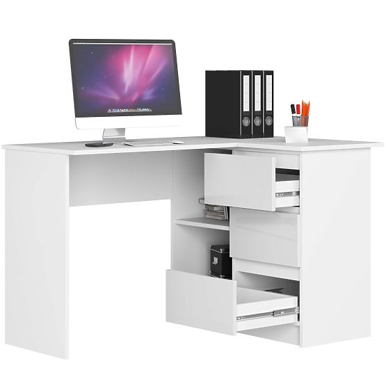 BUREAU D'ANGLE B16 124 cm DROIT 3 TIROIRS PK BLANC / BLANC BRILLANT