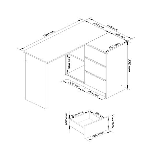 BUREAU D'ANGLE B16 CLP DROIT CHÊNE ARTISAN / BLANC