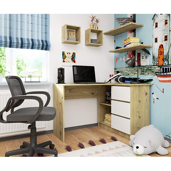 BUREAU D'ANGLE B16 CLP DROIT CHÊNE ARTISAN / BLANC