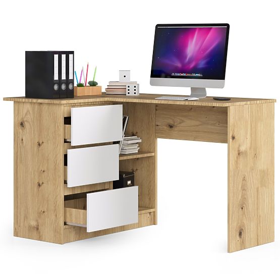 BUREAU D'ANGLE B16 CLP GAUCHE CHÊNE ARTISAN / BLANC