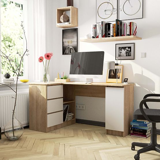 BUREAU D'ANGLE B20 155 cm GAUCHE PK SONOMA / BLANC