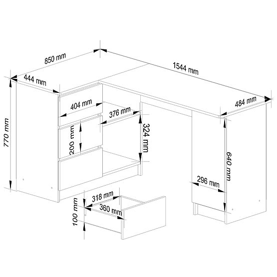 BUREAU D'ANGLE B20 155 cm GAUCHE PK SONOMA / BLANC