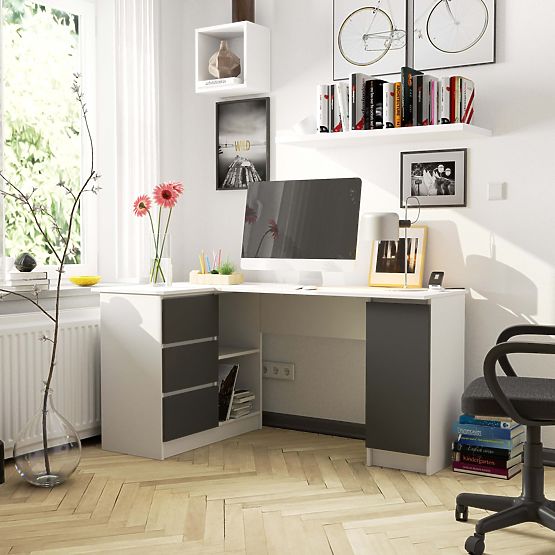 BUREAU D'ANGLE B20 CLP GAUCHE BLANC / GRIS GRAPHITE