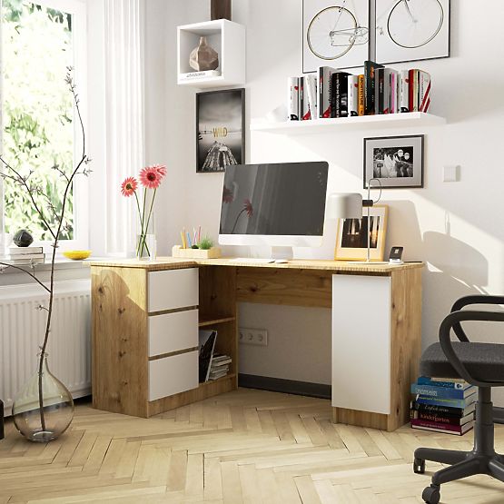BUREAU D'ANGLE B20 CLP GAUCHE PK CHÊNE ARTISAN / BLANC
