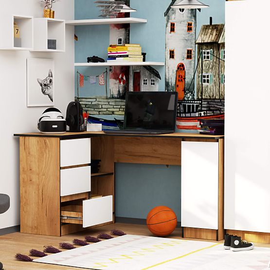 BUREAU D'ANGLE B20 CLP GAUCHE PK CHÊNE CRAFT / BLANC